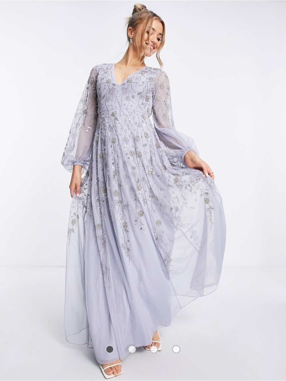 ASOS DESIGN maxi dress with blouson sleeve and delicate floral embellishment US4